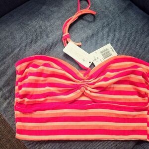 l*space Pink and Orange Striped Bandeau Crop Top